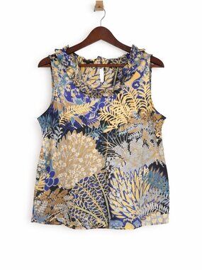 Talbots Petites XLp Floral Ruffle Neck Sleeveless Blouse |  Botanical